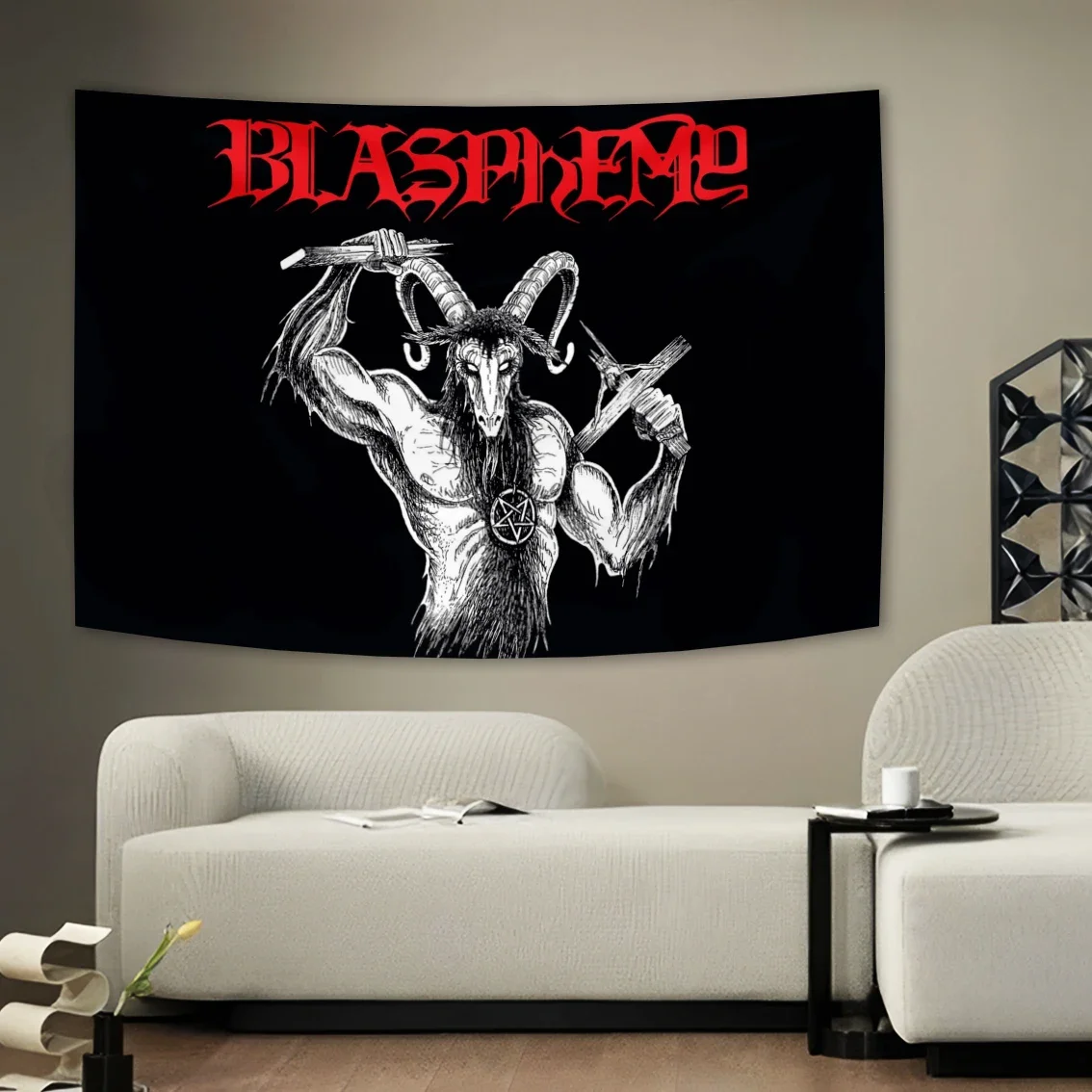 Blasphemys الفرقة Vlag الموت الفرقة المعدنية نسيج أعلام روك راية الجدار الشنق الجمالية لغرفة نوم في سن المراهقة ديكور النوم
