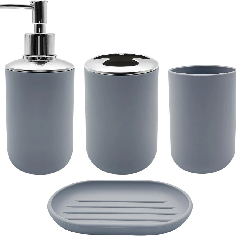 Bathroom Accessory Set 4 pcs Shatter-Resistant Resin Lotion Soap Dispenser Toothbrush Holder Soap Dish Bathroom Decor Gift