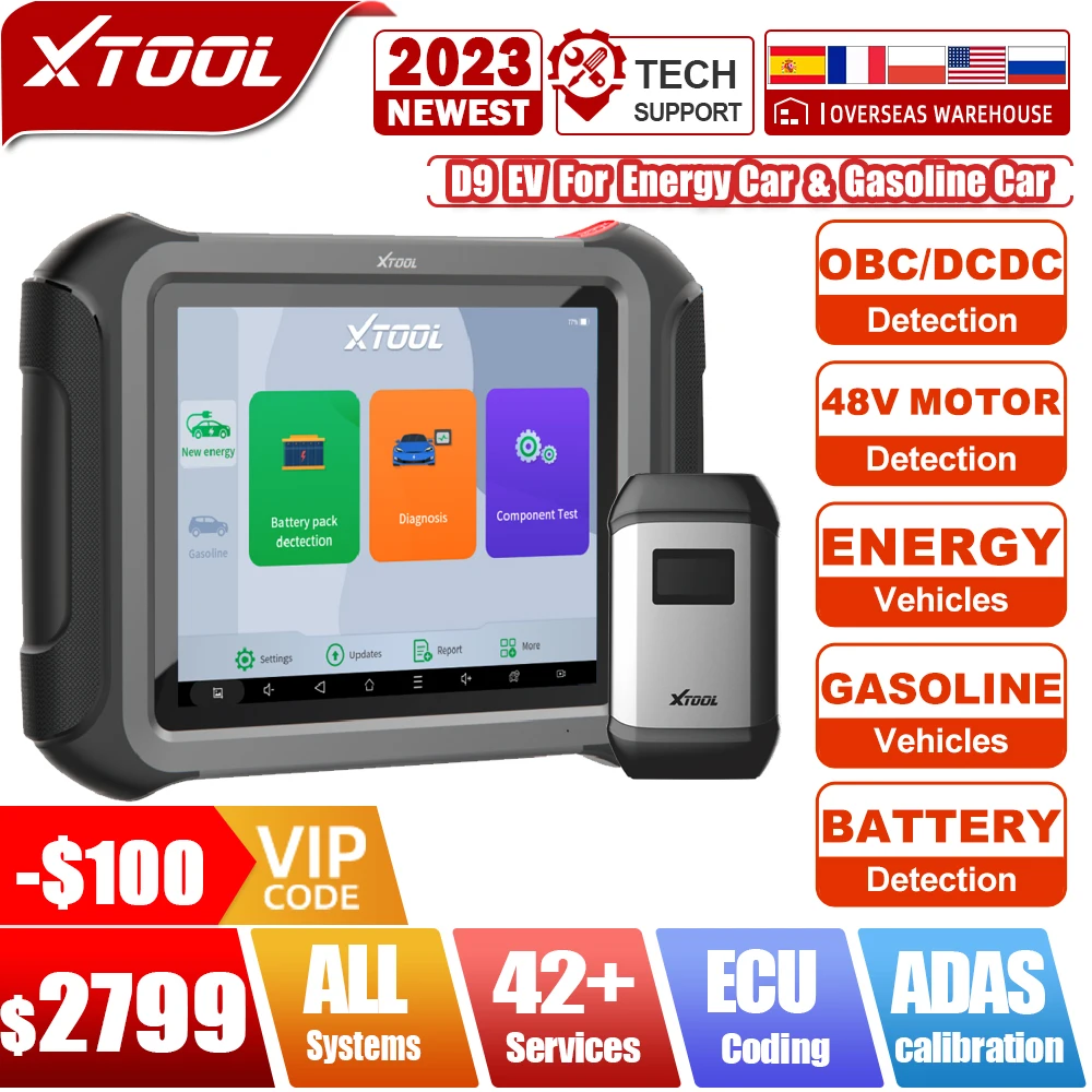 

XTOOL D9EV Car Diagnostic tools Energy Vehicles For Tesla For BYD With Battery Pack Dectection ECU Coding D9 EV Smart Diagnostic