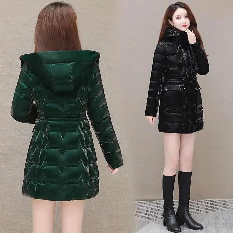 New Down Cotton Coat Women 2023 Korean Cotton Coat For Women Winter Thick Warm Long Thick Colorful Outwear Hooded Coat Lace-Up