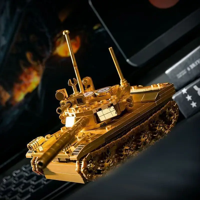 2025 Golden Military T85 Main Battle Tank Building Blocks WW2 Army Soldier Figures Bricks Educational Toys for Children Boy Gift