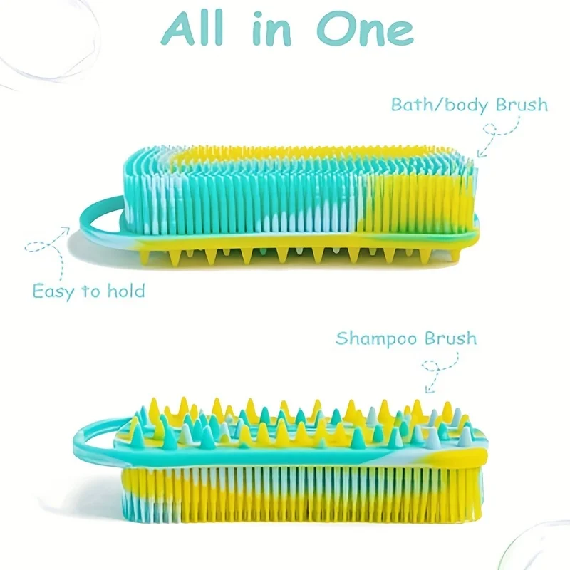 Silicone Body Scrubber 2 in 1 Body Brush & Hair Scalp Brush for Shower and Bath Stimulating Blood Circulation Shower Accessories