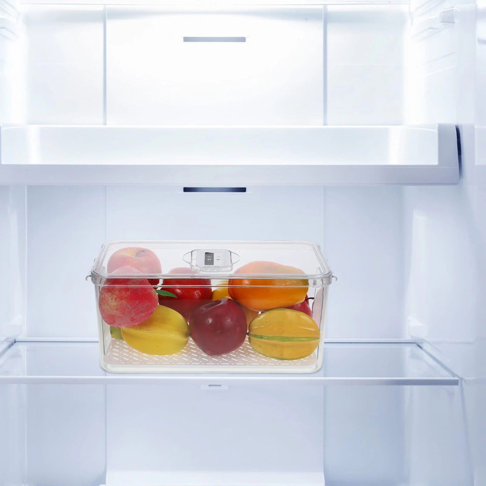

Large Capacity Storage Boxes Transparent Sealed Fridge Containers Drain Plate Stackable Fruit Vegetable Bread Meat Organizer