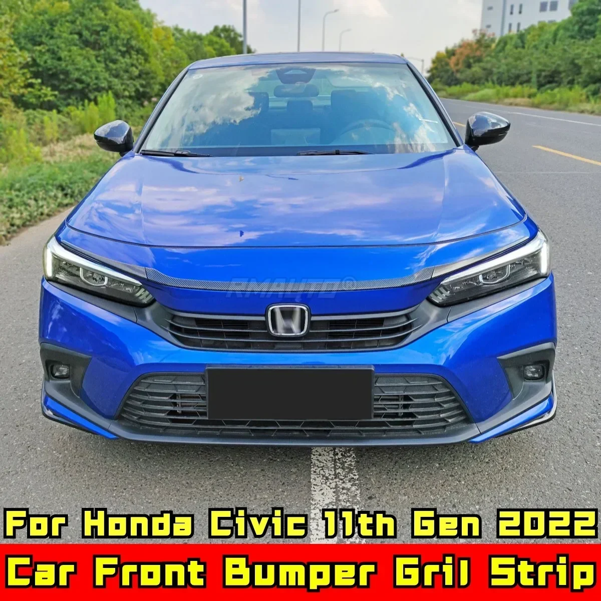 Civic Bumper Grill Carbon Fiber Look Sport Style Racing Grills Strip Trim For Honda Civic 11th Gen 2022 Car Accessories