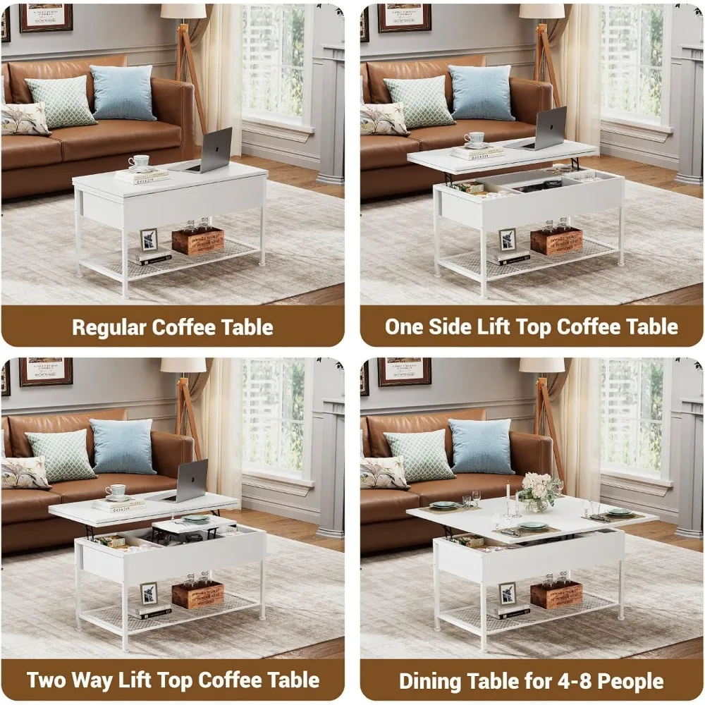 Table à Manger Pliable Multifonctionnelle 4 en 1 avec Compartiments Cachés, Table Basse à Haut artificiel évateur pour Salon, Table d'Appoint