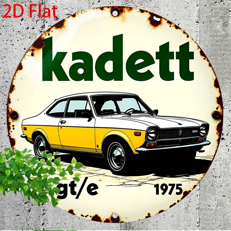 لافتة مسطحة ثنائية الأبعاد، قطعة واحدة من Kadett GT/E 1975 لافتة قصدير ألومنيوم دائرية كلاسيكية مقاس 20. × 20 سم مع تصميم سيارة كلاسيكي، مناسبة #3
