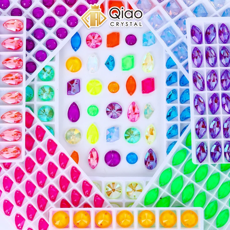QIAO K9 Glas-Aufnähsteine Neon Opal AB Jelly Flachkristalle für Kleidung, Dekoration, DIY-Bastelarbeiten, Großhandel