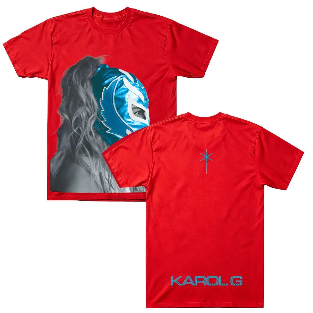 Limitierte Auflage Cream Luchador Mask Tee Karol G Mode Lässiges Bedrucktes T-Shirt Unisex Sommer Baumwolle Kurzarm O-Ausschnitt Oberteil – Detail 12