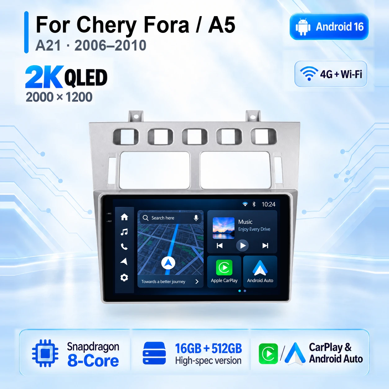 Qualcomm Android 16 Carplay Auto-Bildschirm Autoradio Multimedia-Player für Chery Fora A5 A21 2006-2010 Cowin 3 A21 Autoradio Stereo