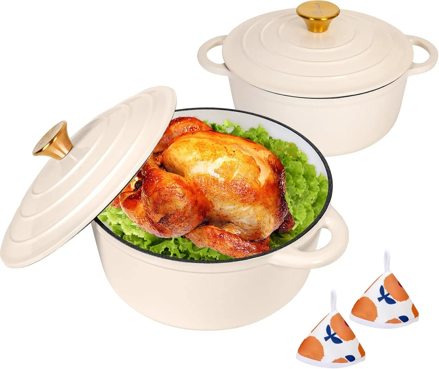 

Enameled Cast Iron Dutch Oven Set - 3qt & 5.5qt Dual Combo - 7-Layer Professional Grade - Oven Safe for Braising, Stews, Roastin