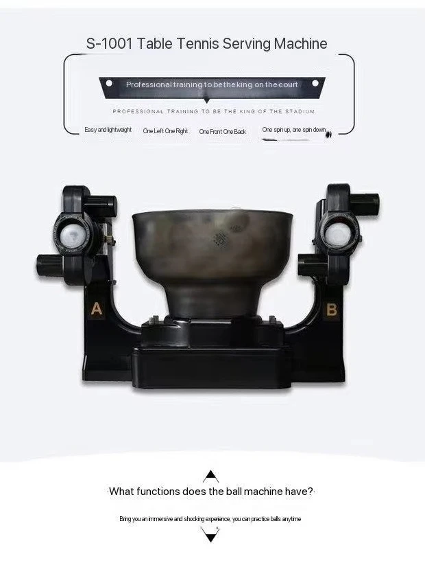 S-1001 ماكينة تقديم تنس الطاولة الأوتوماتيكية برأسين قابلة للتعديل محمولة متعددة الدوران ونقاط الهبوط ABS
