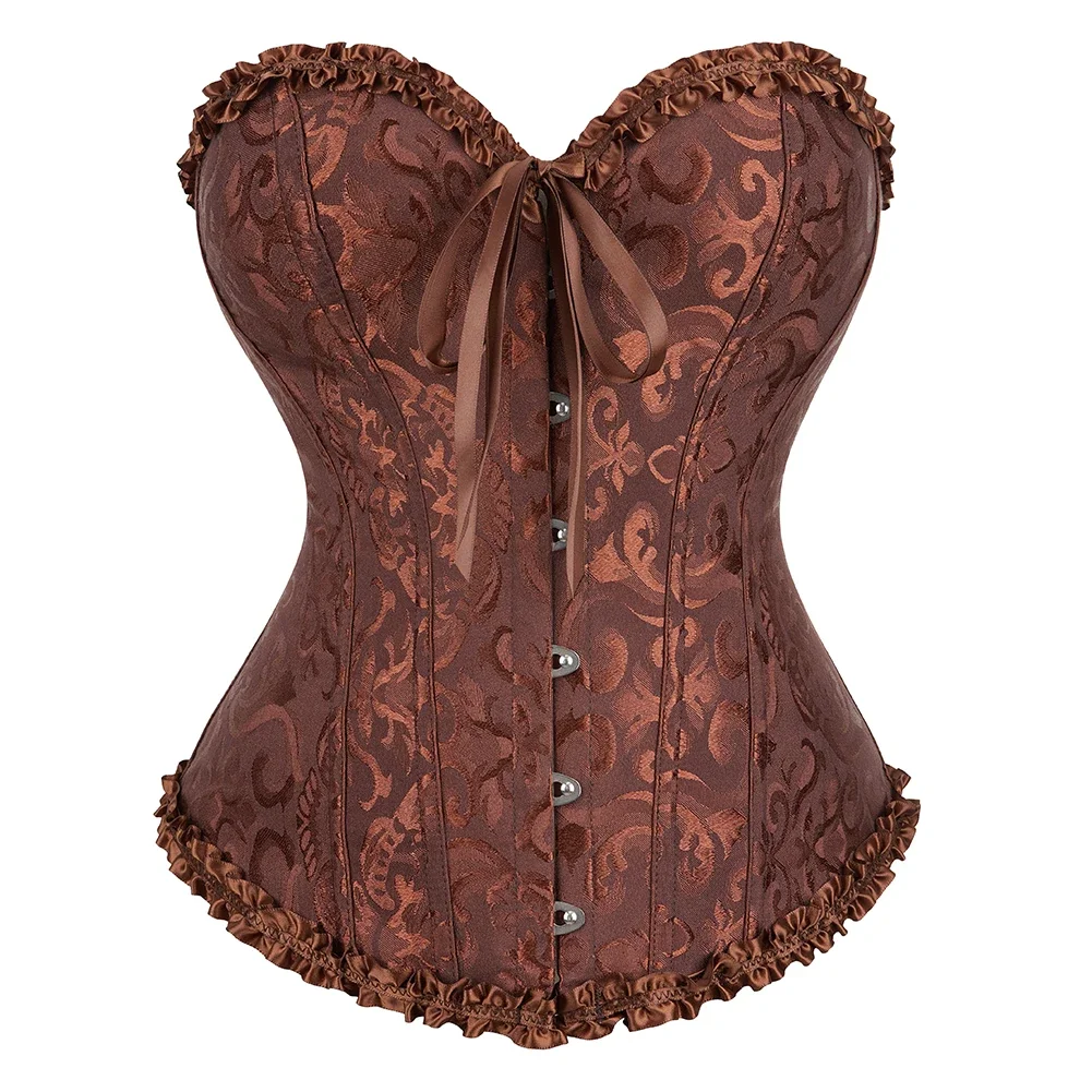 

Jacquard Corset Top Bustier Overbust Women Sexy Lace Up Boned Brocade Lingerie Basques Vintage Party Costume