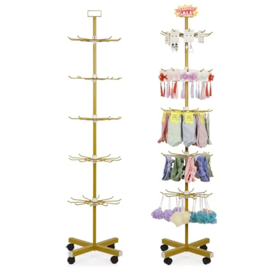 

Металлическая вращающаяся витрина на 5 ярусов с колесиками и крючками для брелоков, украшений, головных уборов, для розничных магазинов, торговых центров, выставочных залов, размер S