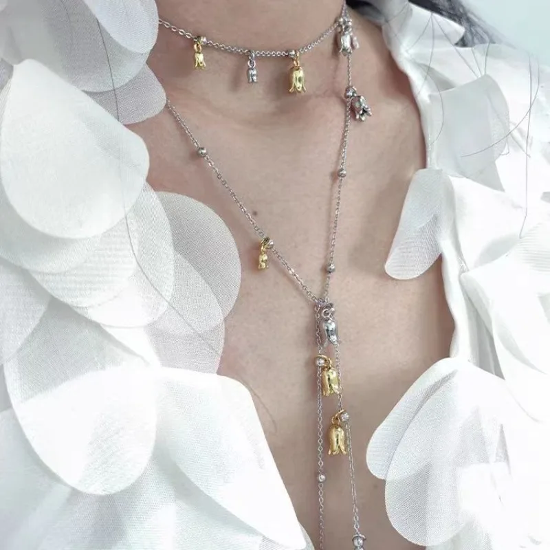 Fresh lily of the valley winding long Small pendant minimalist necklace sweater chain charms new in wedding jewelry gifts