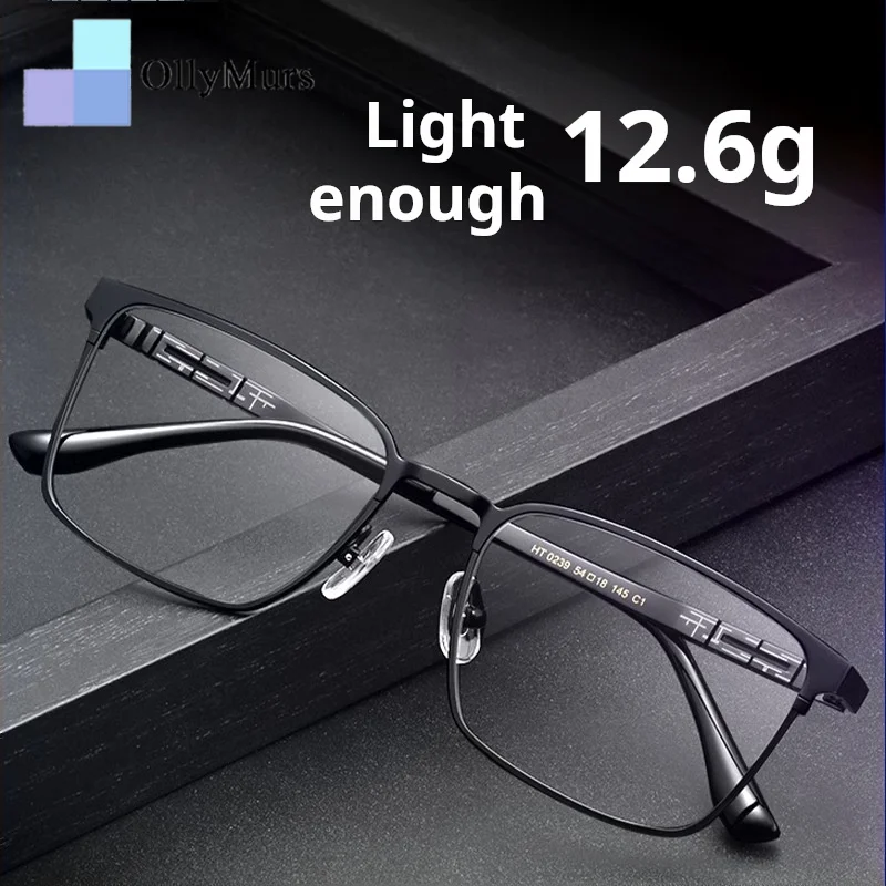 OLLYMURS, gafas de negocios de titanio puro para hombres, gafas graduadas ópticas cuadradas ultraligeras de lujo a la moda, montura HT0239