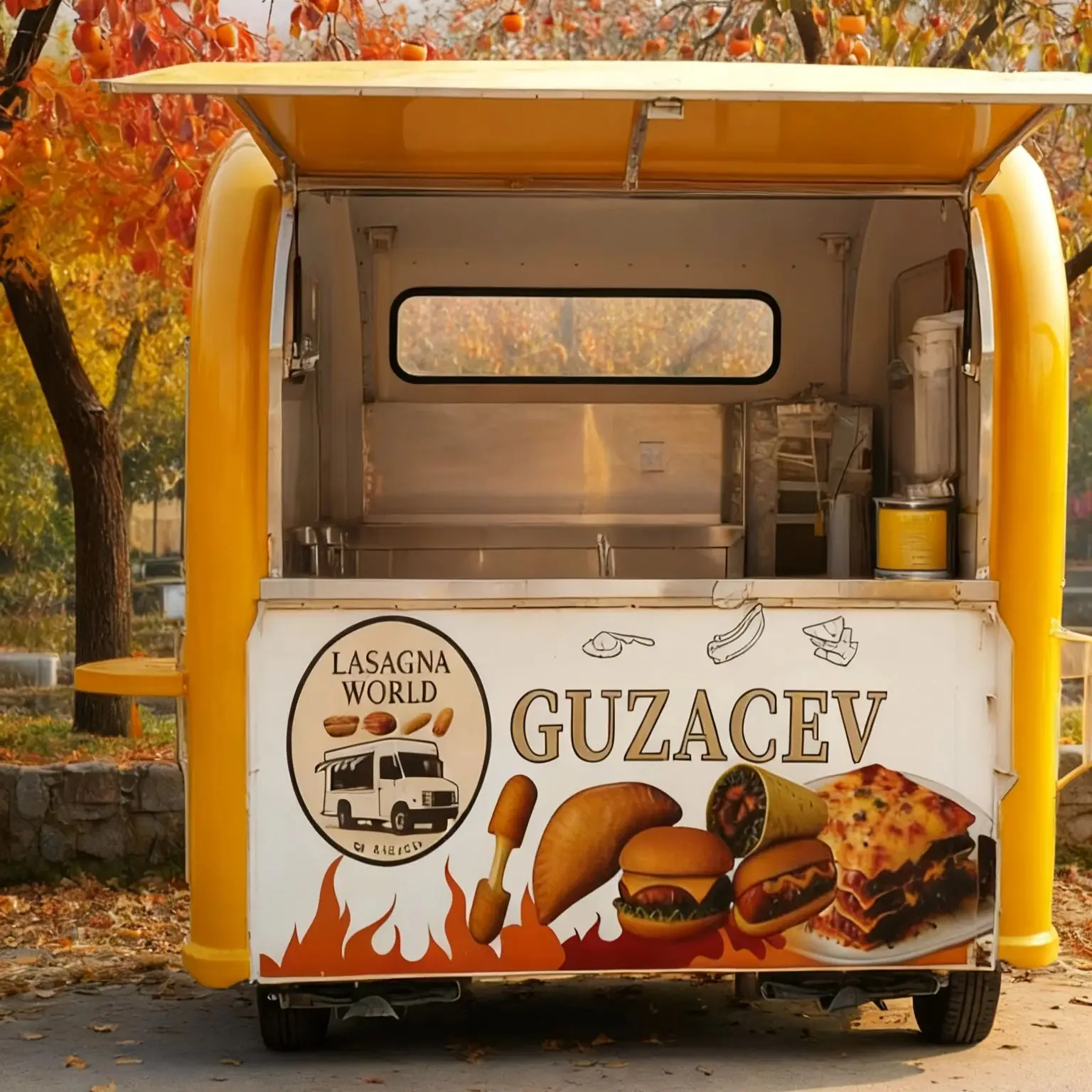 

Bright Yellow Outdoor Food Trailer with Operation Platform Sink And Storage Cabinets for Catering Business