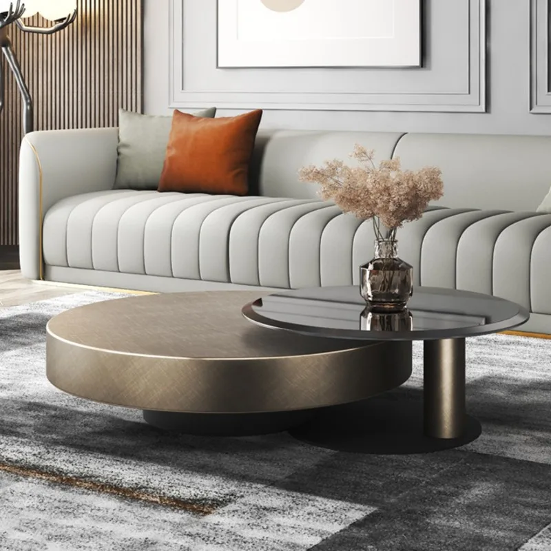 Italian Light Luxury Minimalist Tempered Glass Stainless Steel Household Living Room Designer Size Round Creative Coffee Table