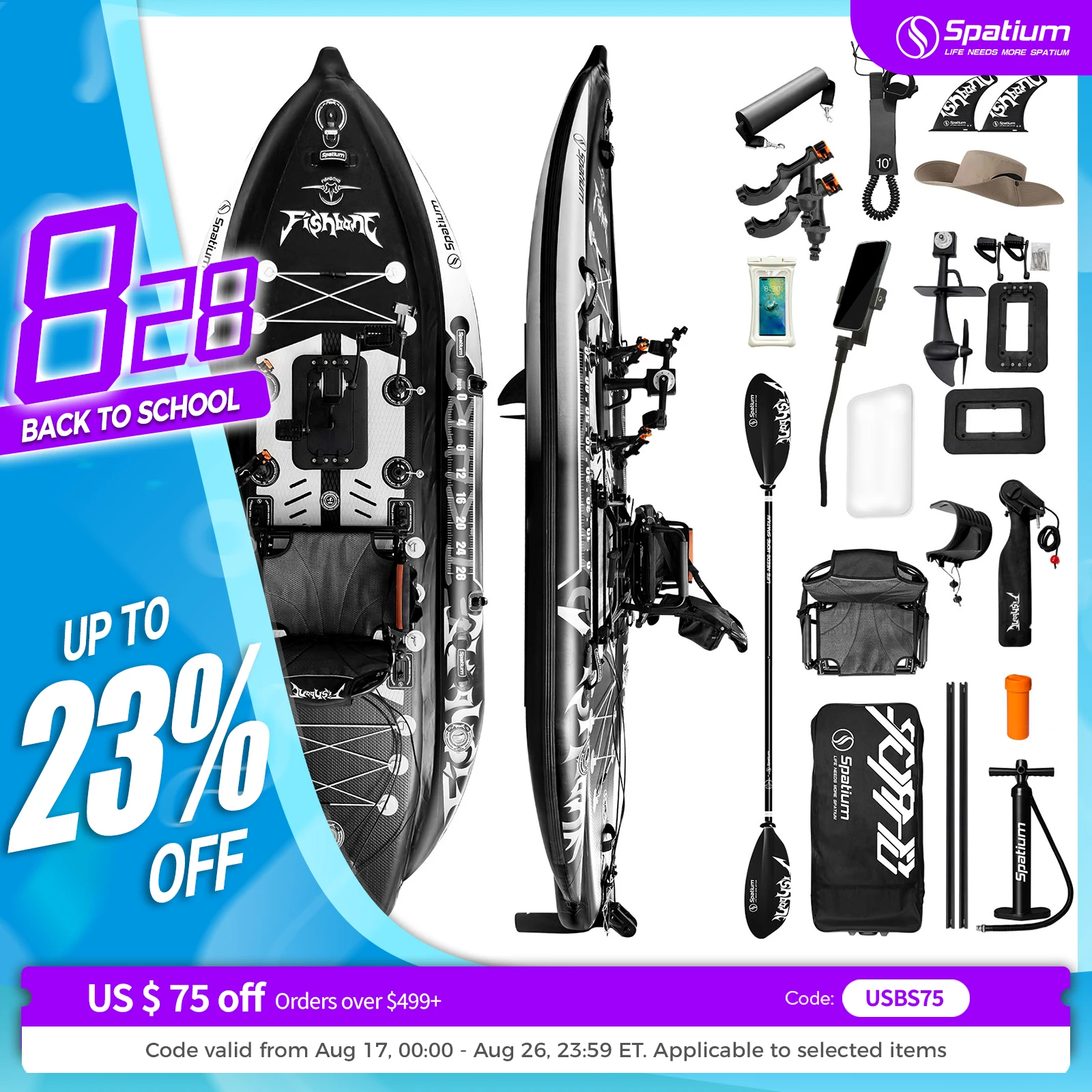 Spatium Angeln Kajak Boot Pedal Power System Orientierung System Fuß Pedal Fischerboot, 11'*48"*6", Tragfähigkeit 660 LBS