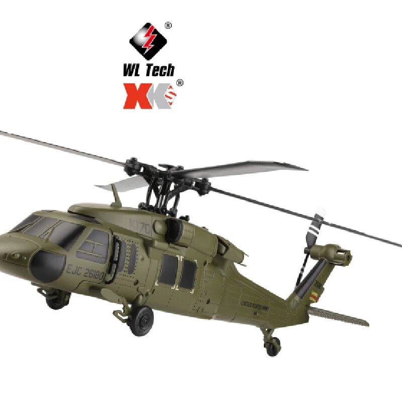 Wltoys K170 Helicóptero de controle remoto UH-60L Helicópteros sem escova de 4 canais com giroscópio e luz LED Avião durável brinquedo presente