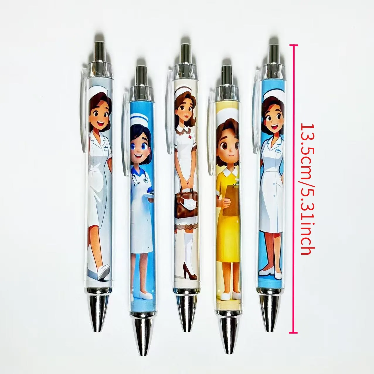 5pcs/10pcs Creative Female Nurse Theme Ballpoint Pens, Medical Series Click Pens, Student Writing Gift Pens