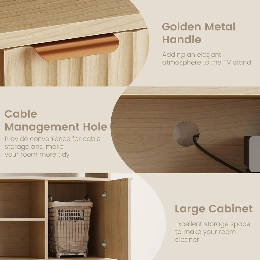 ตู้วางทีวีสไตล์มิดเซ็นจูรี่โมเดิร์น ขนาด 59 นิ้ว พร้อมที่เก็บของ ตู้วางทีวีทรงสูงพร้อมบานประตูแบบร่อง 2 บาน เหมาะสำหรับ