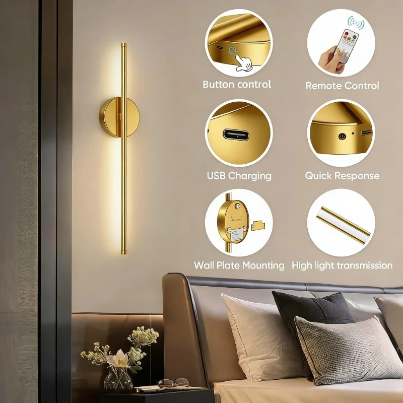 Op batterijen werkende wandlamp draadloze LED-lamp 5V met afstandsbediening USB oplaadbare wandverlichting voor slaapkamer woonkamer