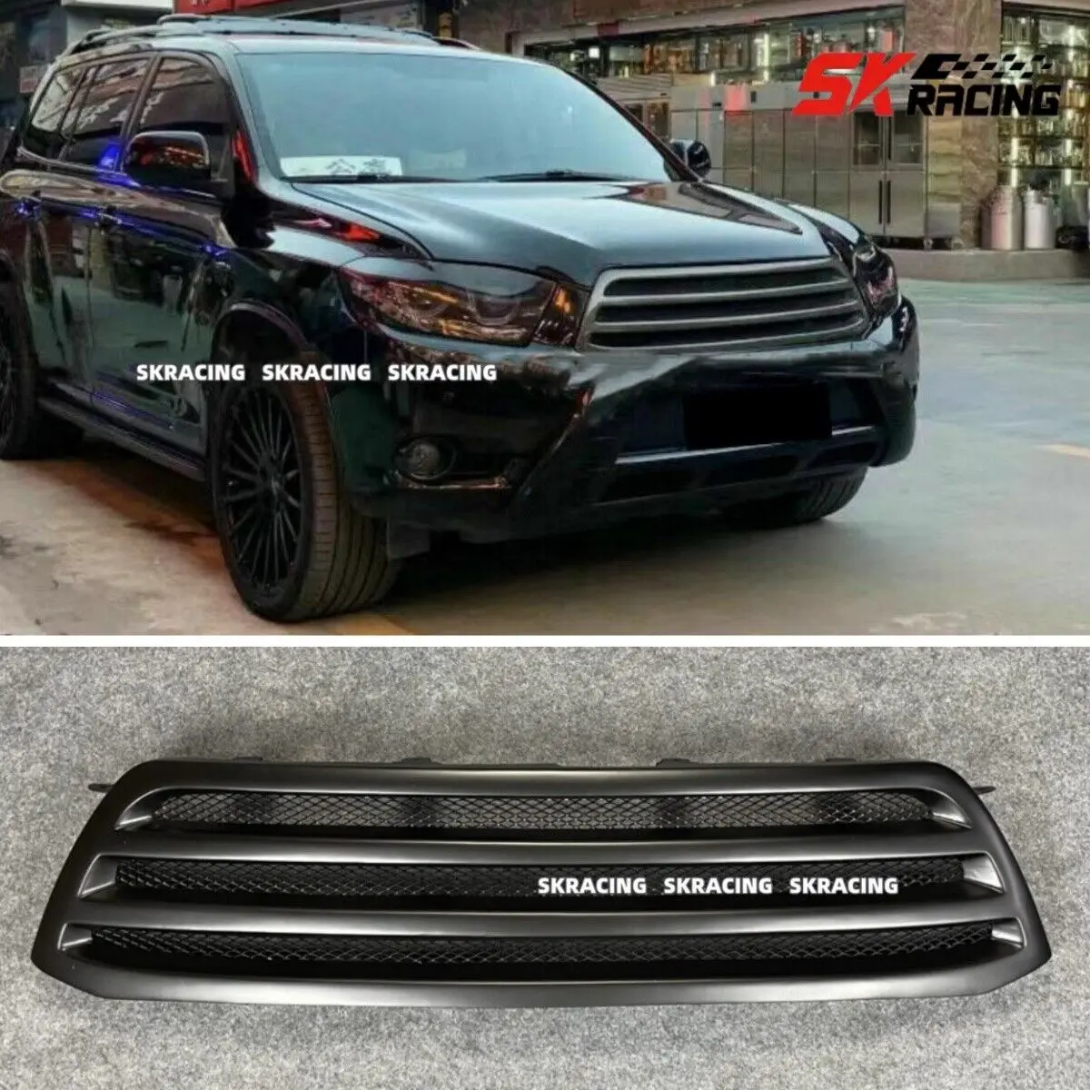 

Fits Toyota Highlander 2008-11 Matte Black Front Center Grille Upper Grill Trim