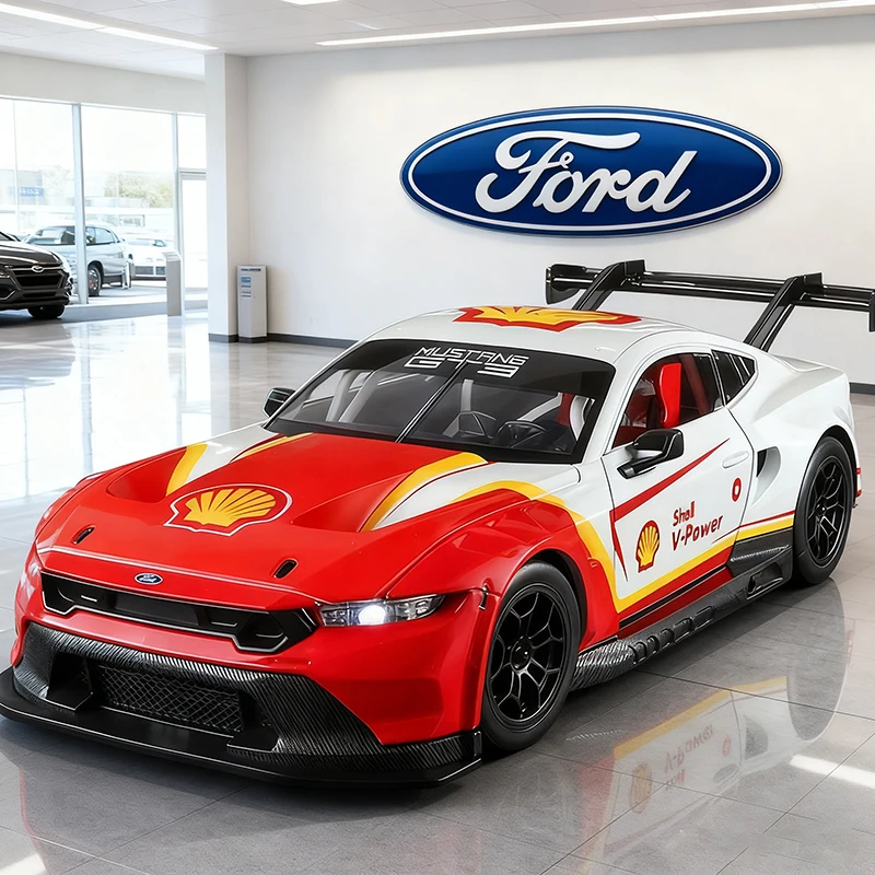 

Новый 1:24 Ford Mustang GT3 Shell, модель автомобиля из сплава, звук и свет, детские игрушки, коллекционные предметы, подарок на день рождения