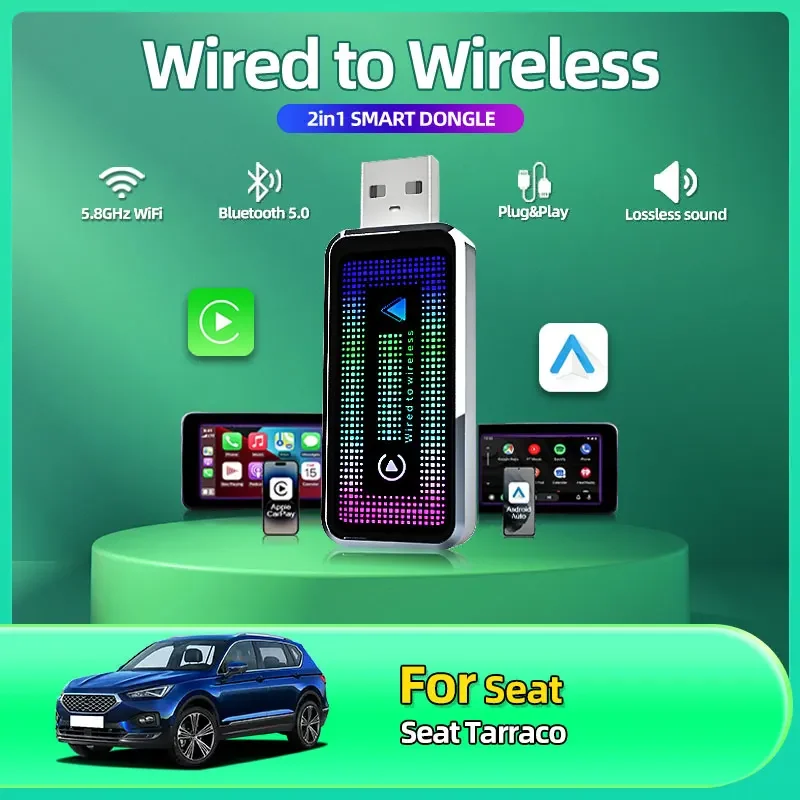 2025 НОВЫЙ 2 в 1 беспроводной CarPlay Android Auto беспроводной адаптер Smart Mini Box Plug and Play Wi-Fi быстрое подключение для Seat Tarraco
