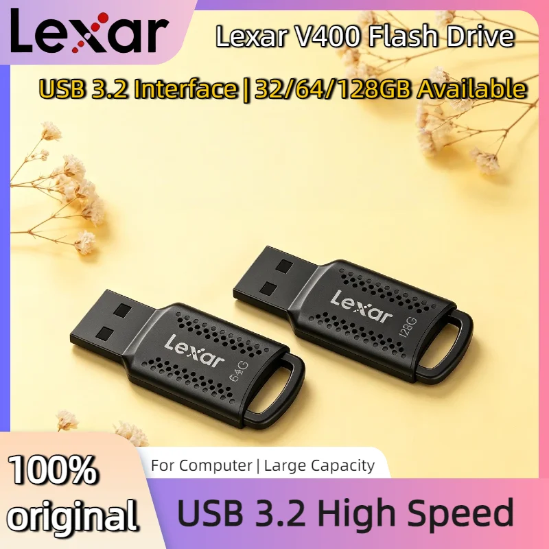 Unidad Flash USB 3.2 Lexar V400 para Computadora, 32GB 64GB 128GB, Memoria USB Negra Original, Pen Drive Pro Max