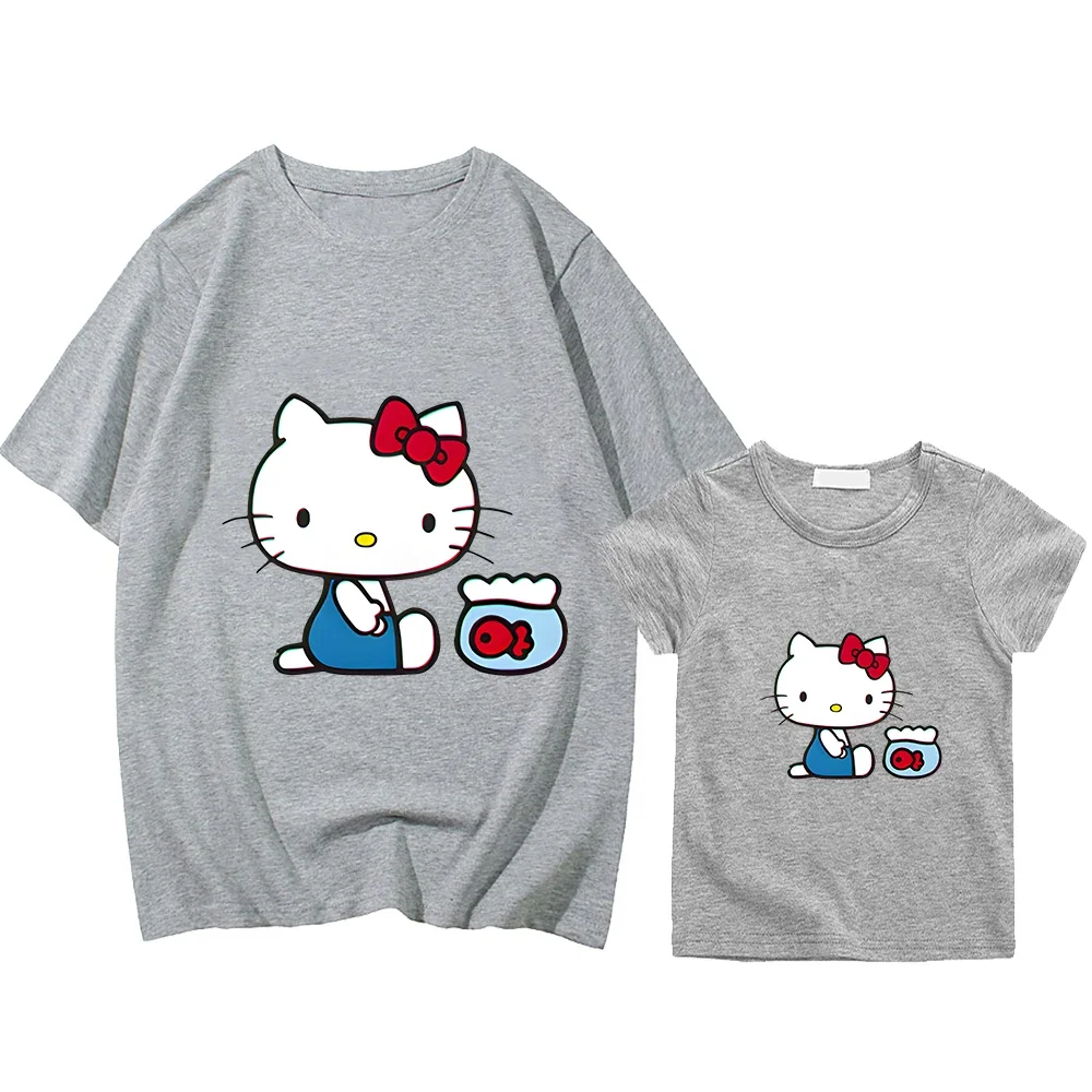 hello kitty boys girls Print T-shirt 100%Cotton Cute Tops Summer Short  Anime y2k kids gift mommy and daughter matching clothes