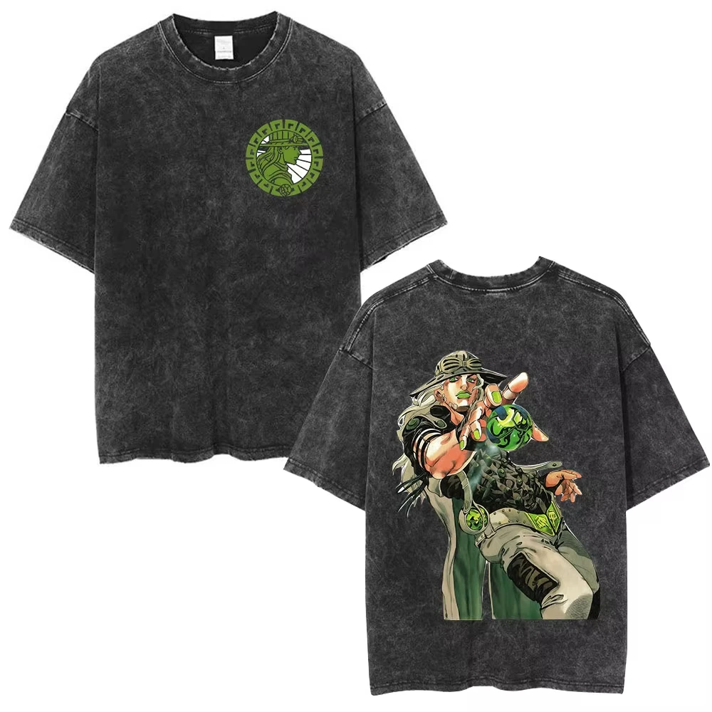 Camiseta de Anime Jojo Bizarre Adventure STEEL BALL RUN, Estilo Vintage 2026, Camiseta de Verano para Hombre, Algodón Retro Lavado, Ropa Urbana Y2K