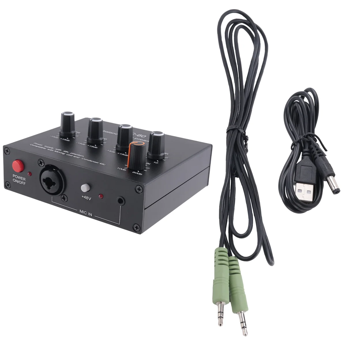 

HOT MIC-60 3-Band Equalizer Balanced Mic Preamp Microphone Preamplifier with DC Cable and 3.5mm Cable