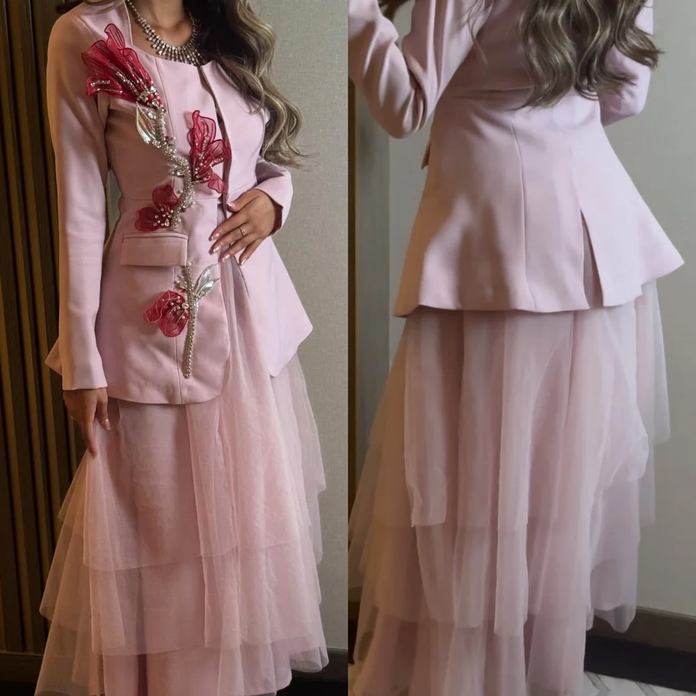 

Customized Modern Style Fashion Tulle Handmade Flower Rhinestone A-line Square Neck Long Dresses Bespoke Occasion Dresses Formal