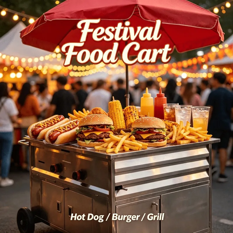 Outdoor Mobile Catering Food Cart Stainless Steel Towable Snack Stand for Street Vendor Hamburger Barbecue Business Customized