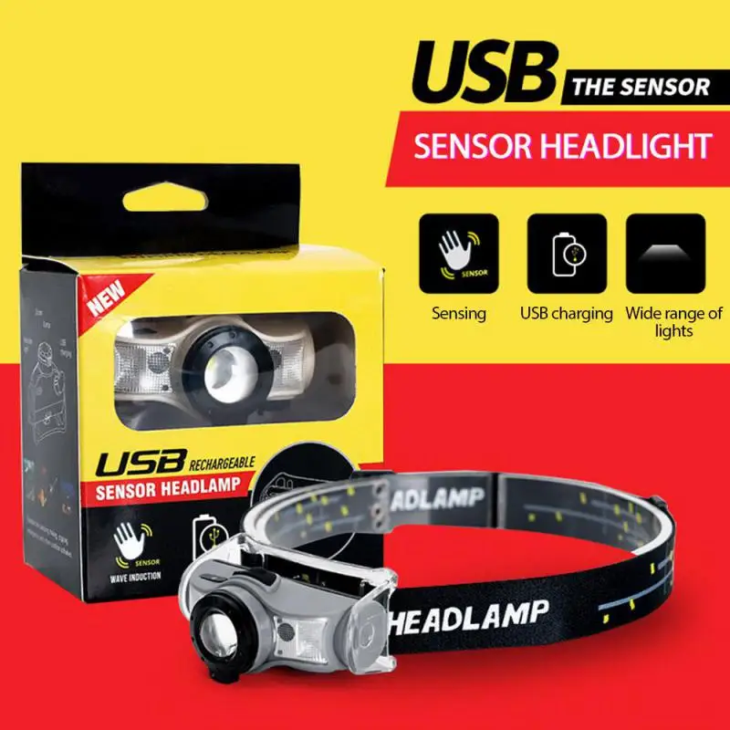 

Mini Rechargeable Powerful Sensor Headlamp USB Head Flashlight Headlights LED Head Light Camping Search Light