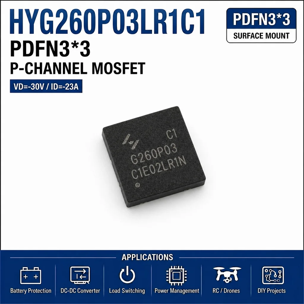 (10 Pcs) HYG260P03LR1C1 DFN3*3-8L HYG260P03 G260P03 - P-Channel MOSFET -30V -20A 21mΩ