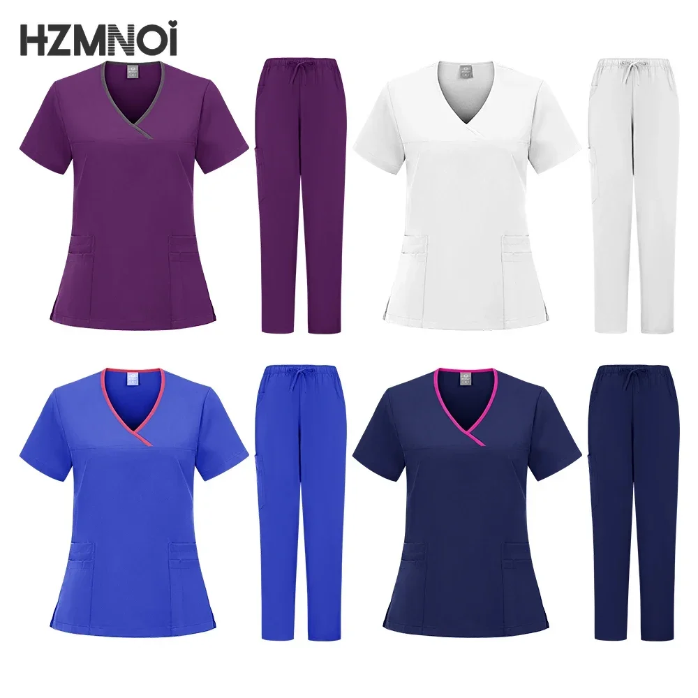 

Surgery Scrubs Shirt Short Sleeve Pet Shop Doctor Nurse Nursing Uniform Set Women Workwear Scrub Tops+pant Medical Uniform