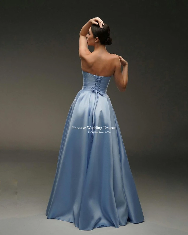 Fnoexw Elegant Dirty Blue Evening Dress With Detachable Organza Puff Sleeves Robe De Soirée Gorgeous Formal Cocktail Party Gowns