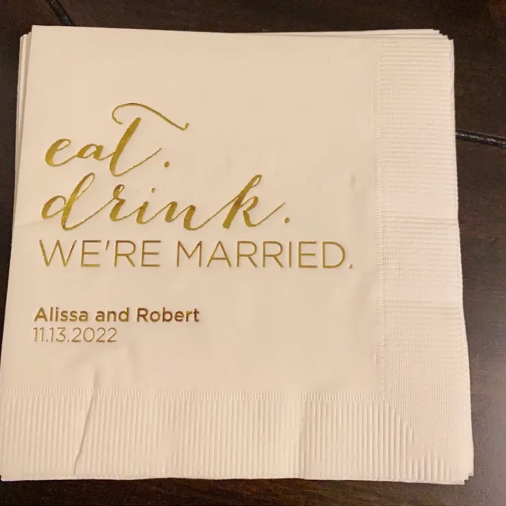 

Eat Drink We're Married Personalized Wedding Cocktail Napkins Rehearsal Dinner Anniversary Party Luncheon Napkins, 50Pcs