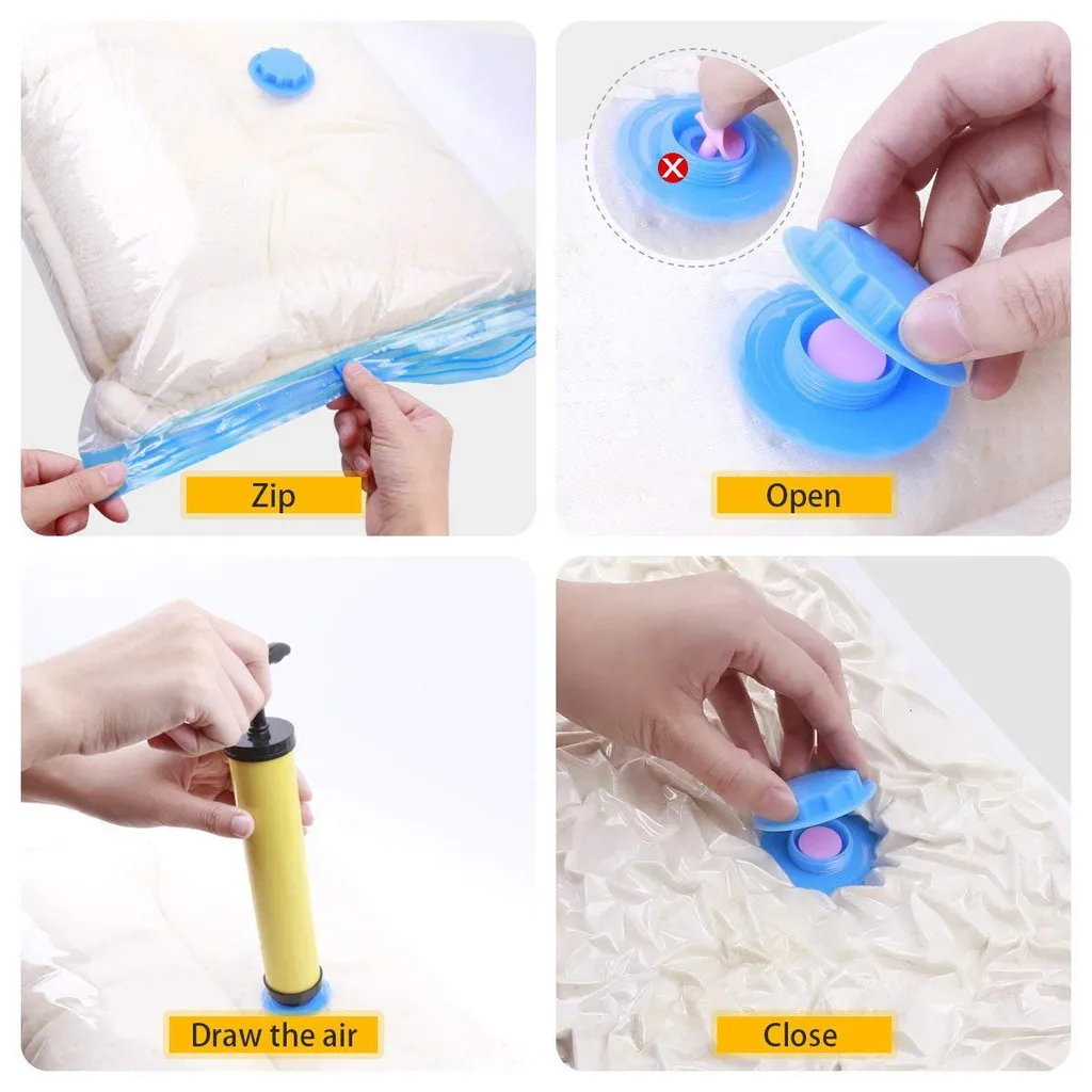 Portable Vacuum Storage Bags for Bedding Quilt Pillows Clothes Travel Space Saver Organizers Sealing Compressed Package Bag