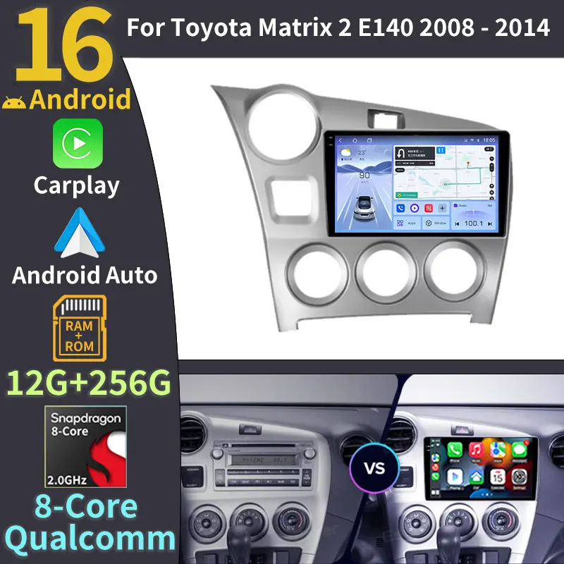 Radio para Auto Android 16 para Toyota Matrix 2 E140 2008 2009 2010 2011 2012 2013 2014, Reproductor de Video WIFI 5G, RDS, Audio Estéreo QLED 2K