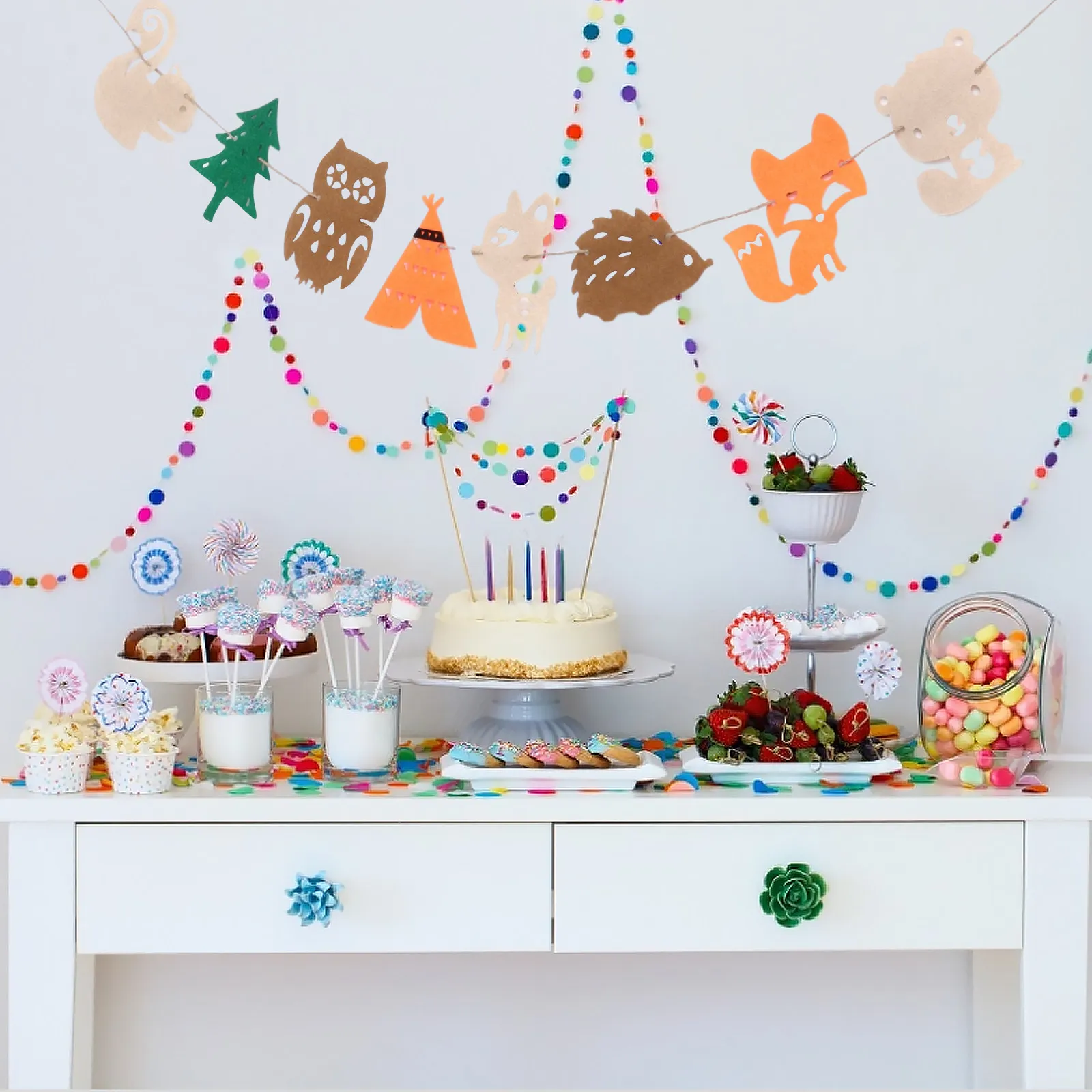2Pcs Jungle Animal Cartoon Pull Flag Birthday Party Banner Linen Material Reusable Themed Decoration String Flag Wall Hanging