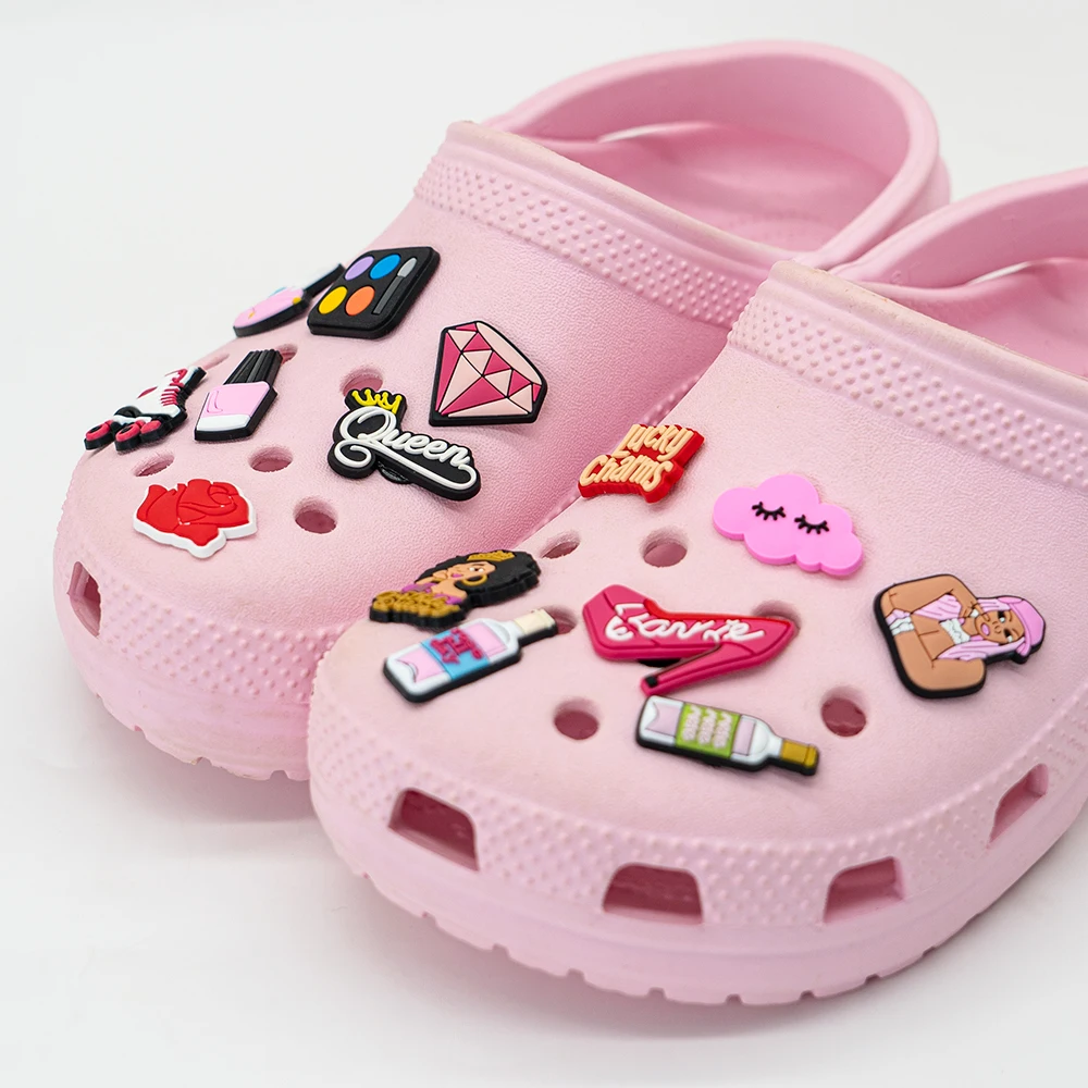 1pcs PVC Make Up Style Shoe Charms Lips Perfume Shoe Decorations Pins for Women Girls Sandal Clog Buckles Queen Accessories Gift