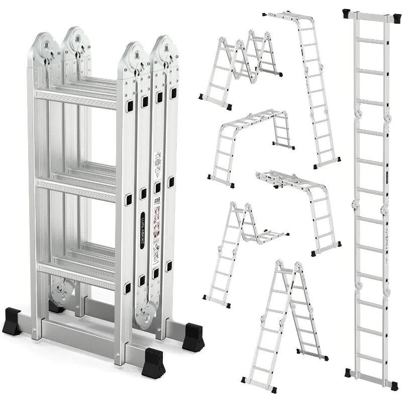 LUISLADDERS Folding Ladder Multi-Purpose Aluminium Extension 7 in 1 Step Heavy Duty Combination EN 131 Standard (12.5 Feet)