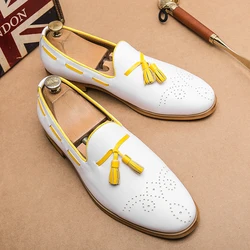 Fashion Designer Leather Brogue Business Mens Luxury Dress Brand Loafers Moccasins Formal Wedding Office Shoes For Men Footwear