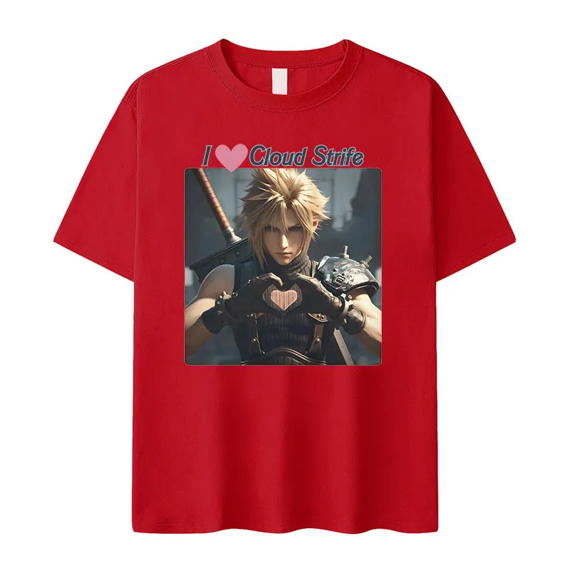 I Cloud Strife Print Graphic T Shirt Men\'s Women Retro High Quality Fashion T-shirts Summer Casual 100% Cotton Oversized T-shirt