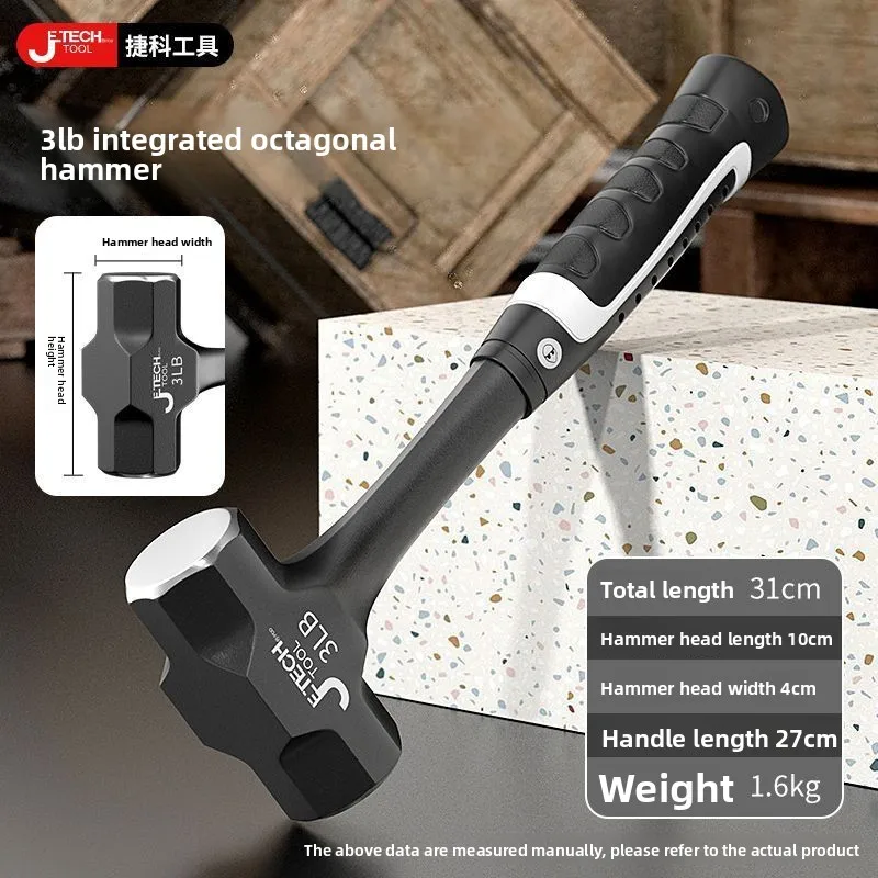 JETECH Octagonal Hammer High Carbon Steel Heavy-Duty MultiFunctional Hand Tool for Wall-Breaking High Hardness Integrated Design