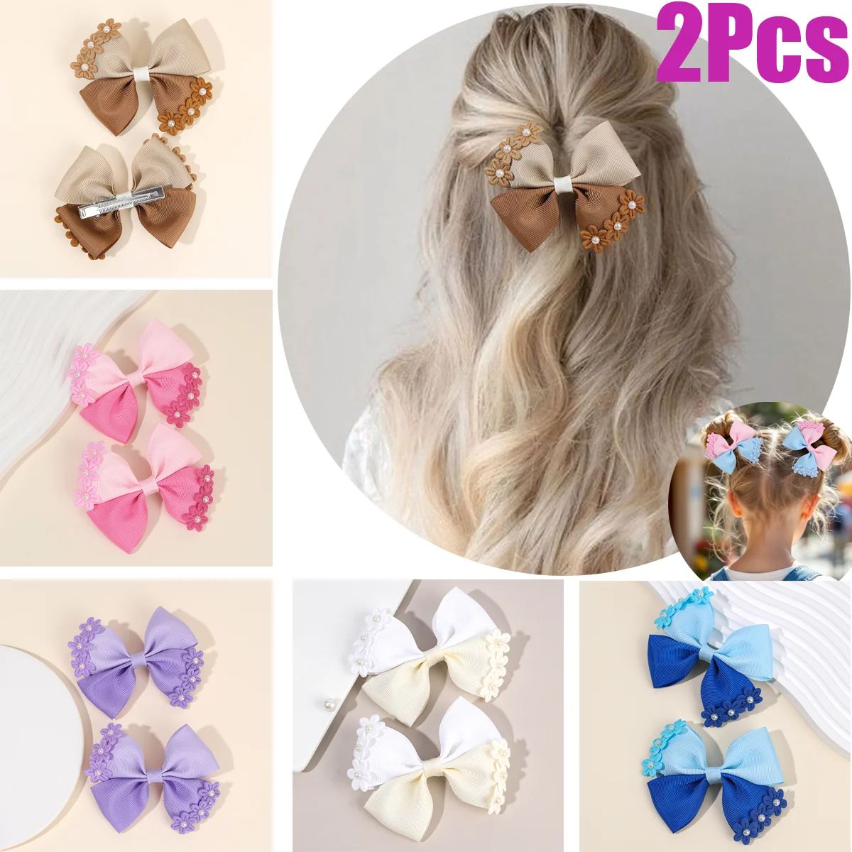 مقاطع الشعر الانحناء زهرة حلوة اكسسوارات لفتاة امرأة لطيف الوردي المرقعة الفرنسية اللؤلؤ الزخرفية دبوس الشعر الأطفال أغطية الرأس #1