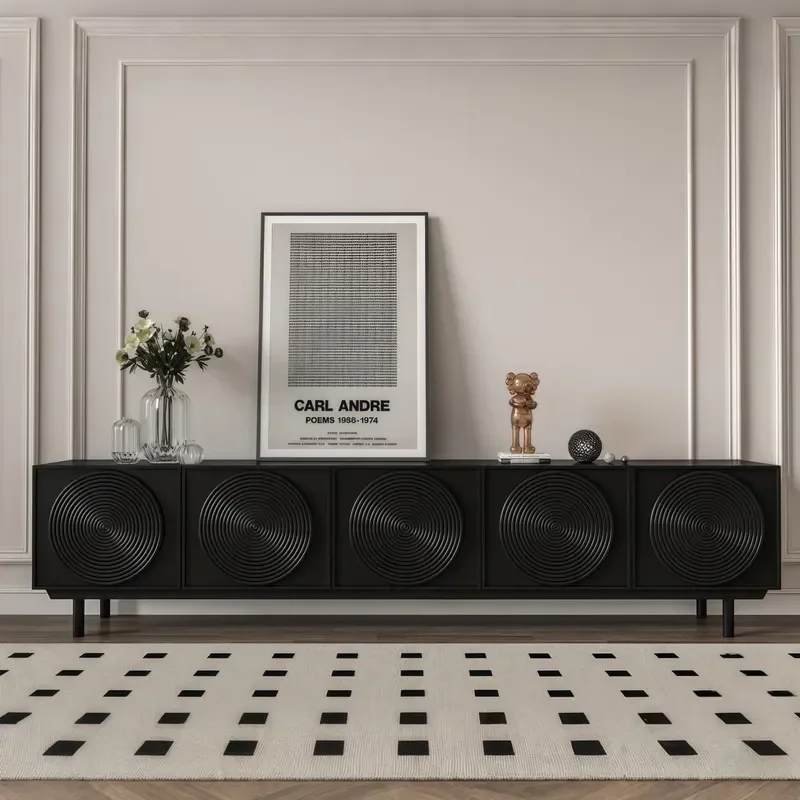 Italian Minimalist Solid Wood TV Cabinet Entryway Audio Visual Storage Unit Decorative Floor Console for Living Room